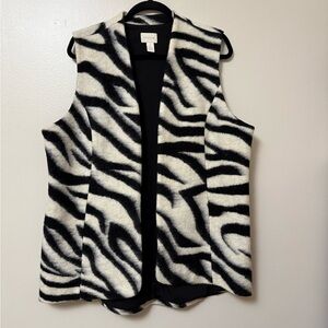 Chico's size 3 Wool blend Black and White zebra Animal Print longline Vest